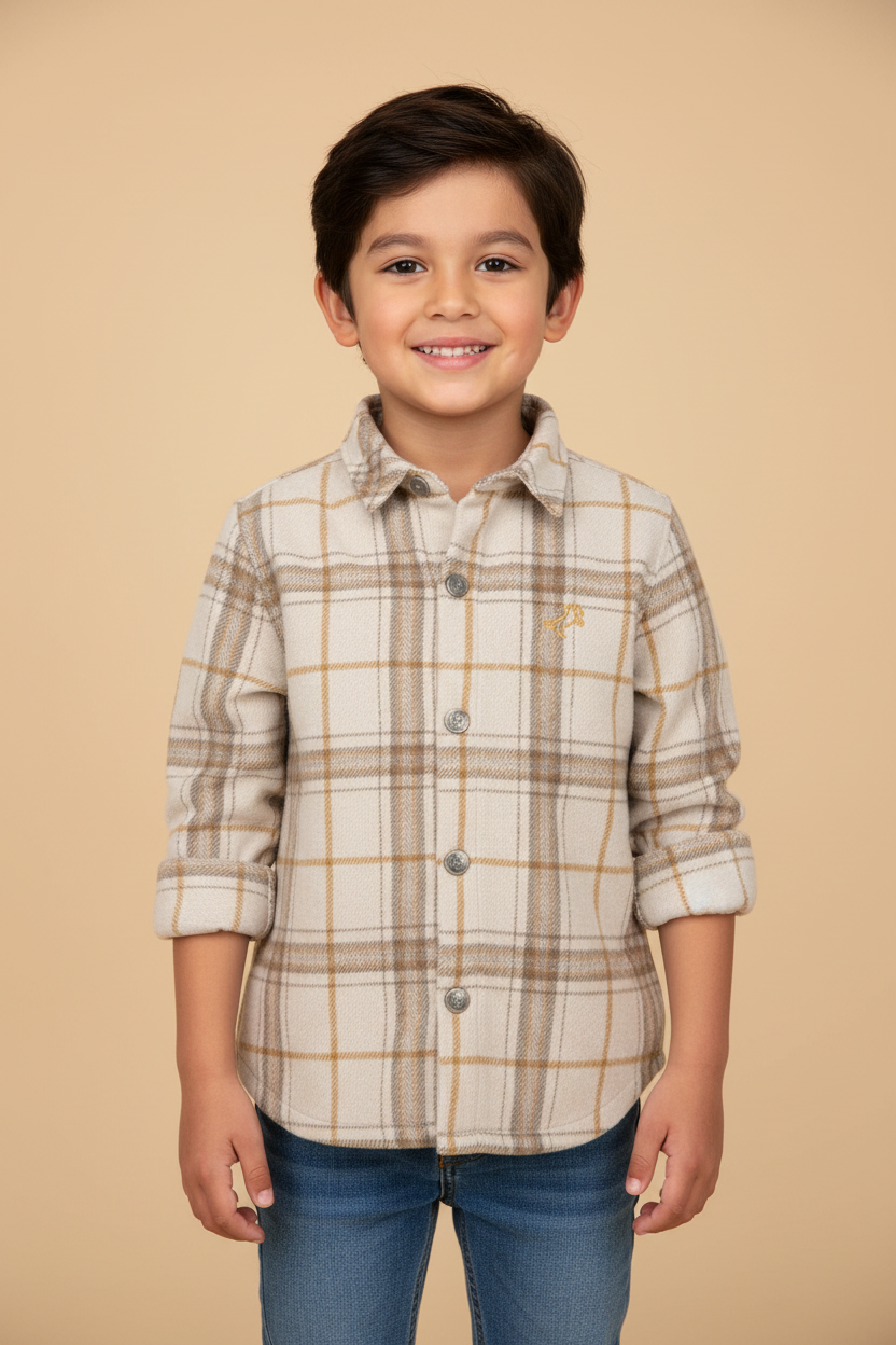 Camisa Infantil Masculina Xadrez Chelsea Areia — foto 3