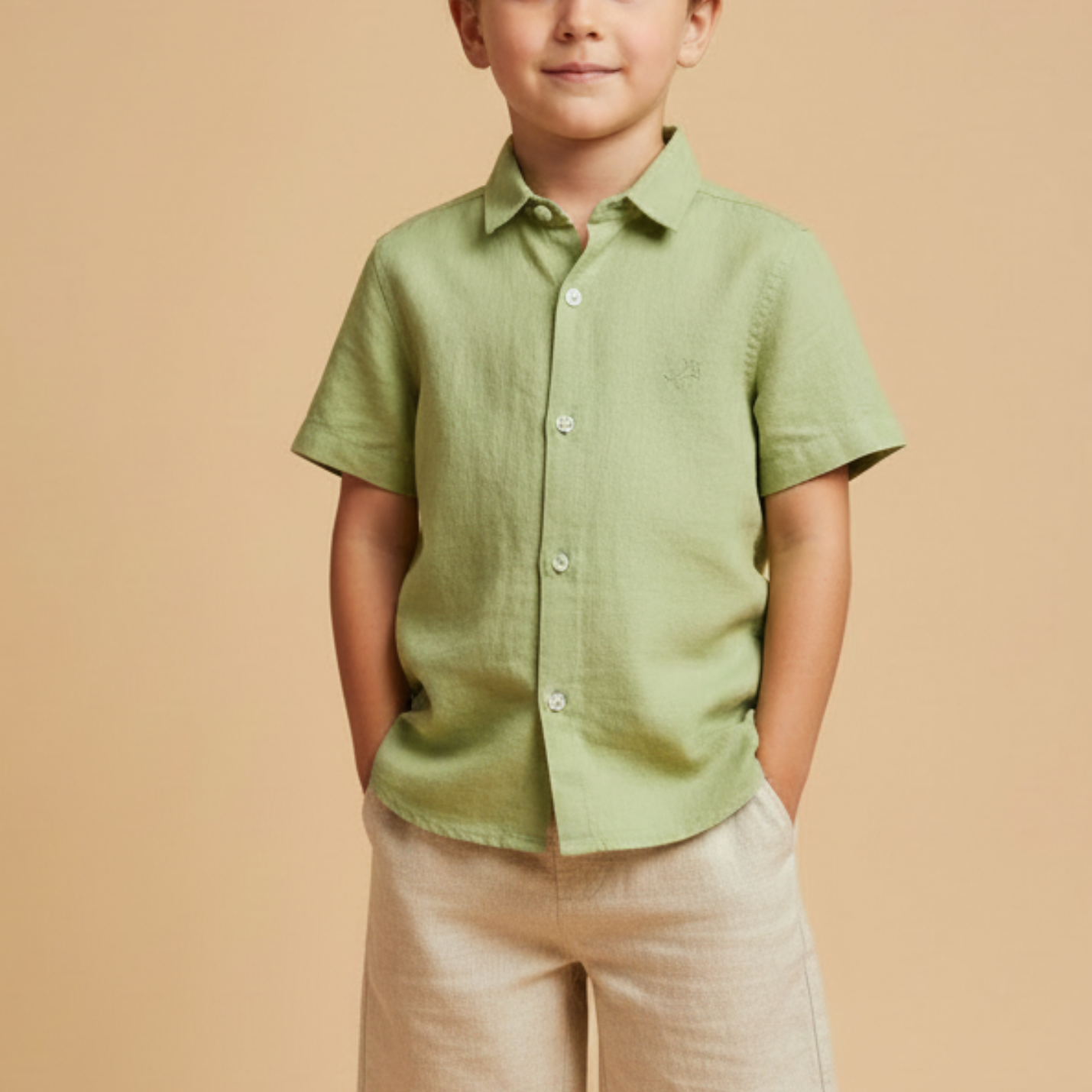 Camisa Infantil em Linho Manga Curta Verde Pistache 0225135 foto 1