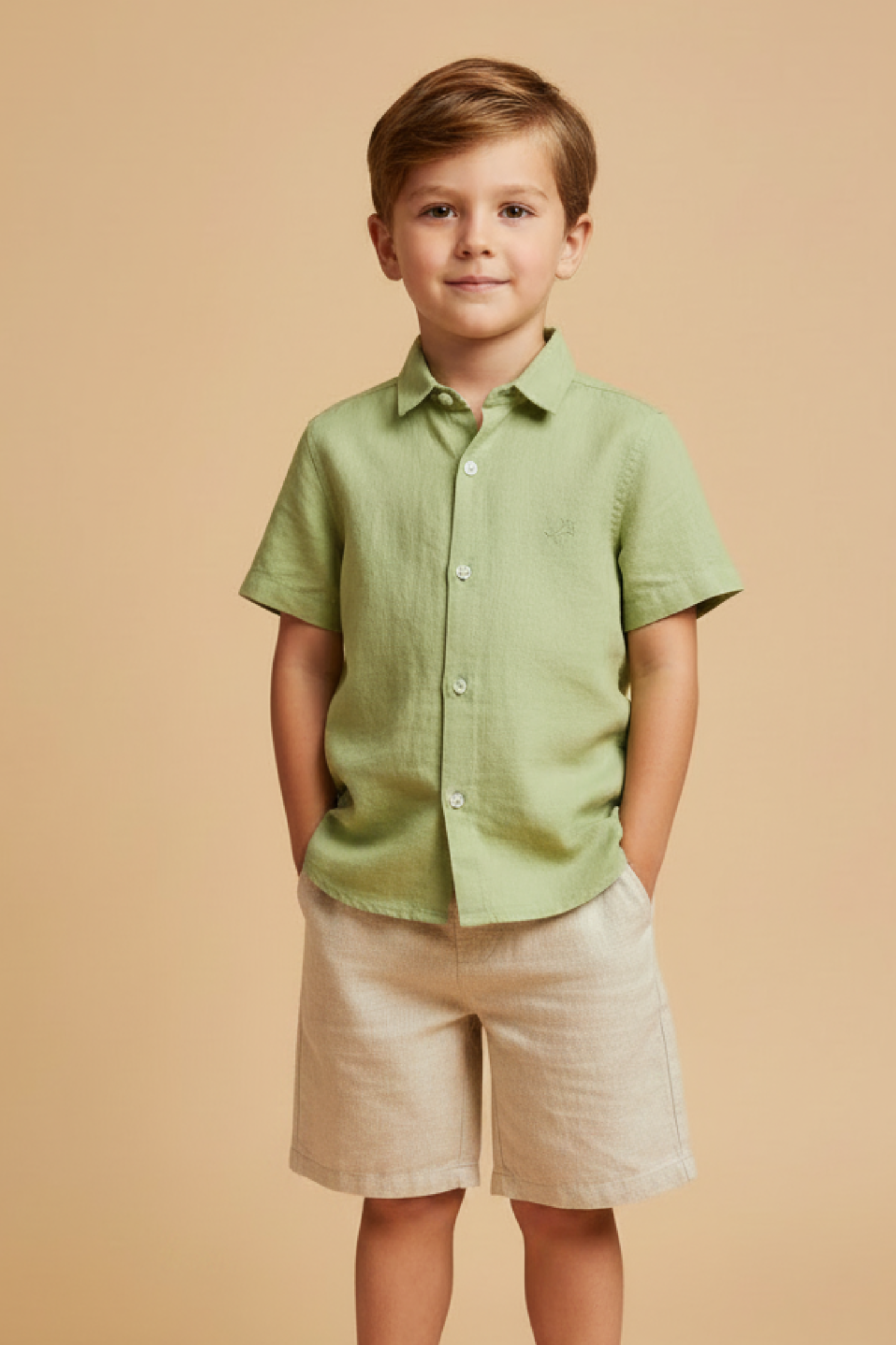 Camisa Infantil em Linho Manga Curta Verde Pistache 0225135 foto 1