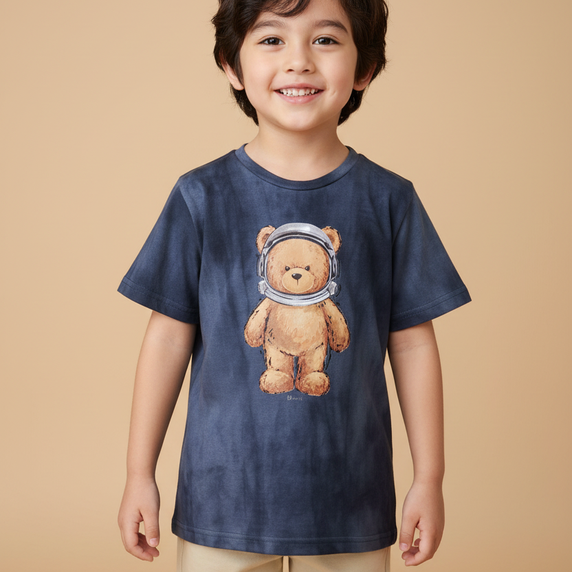 Camiseta Infantil Menino Manga Curta Astronauta Bege — foto 1