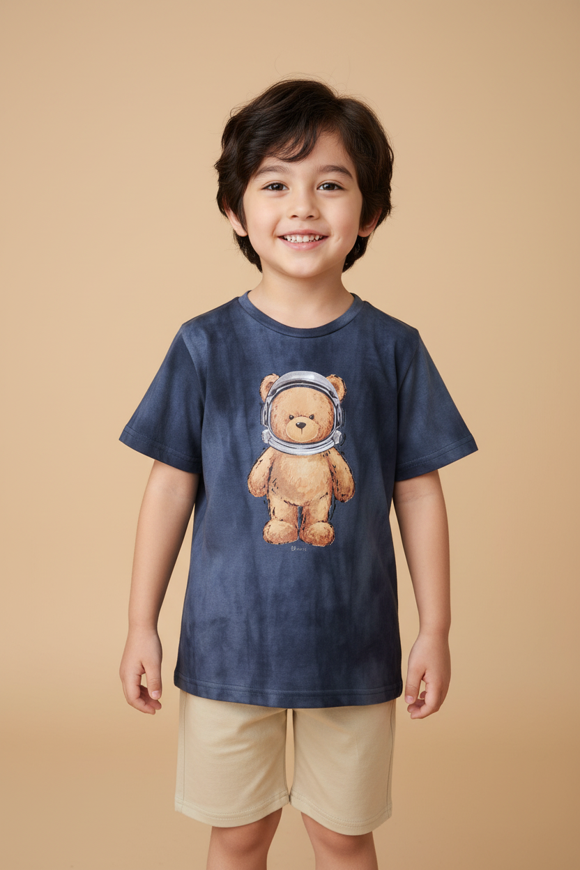 Camiseta Infantil Menino Manga Curta Astronauta Bege — foto 1