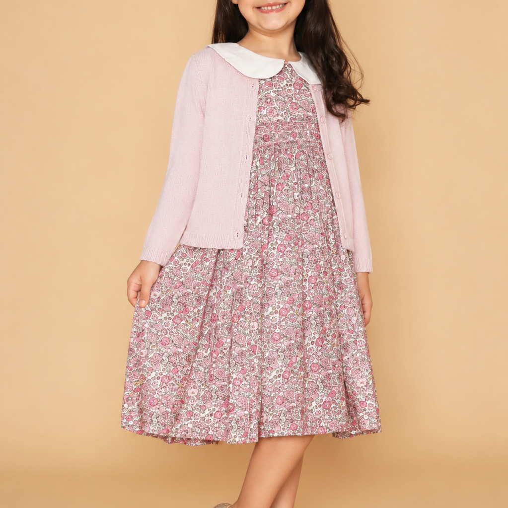 Cardigan Infantil em Tricô Rosa para Meninas