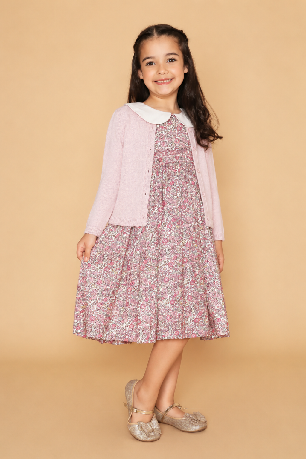 Cardigan Infantil em Tricô Rosa para Meninas
