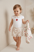 Conjunto Bebê Body Gola Boneca e Short Moranguinhos Creme