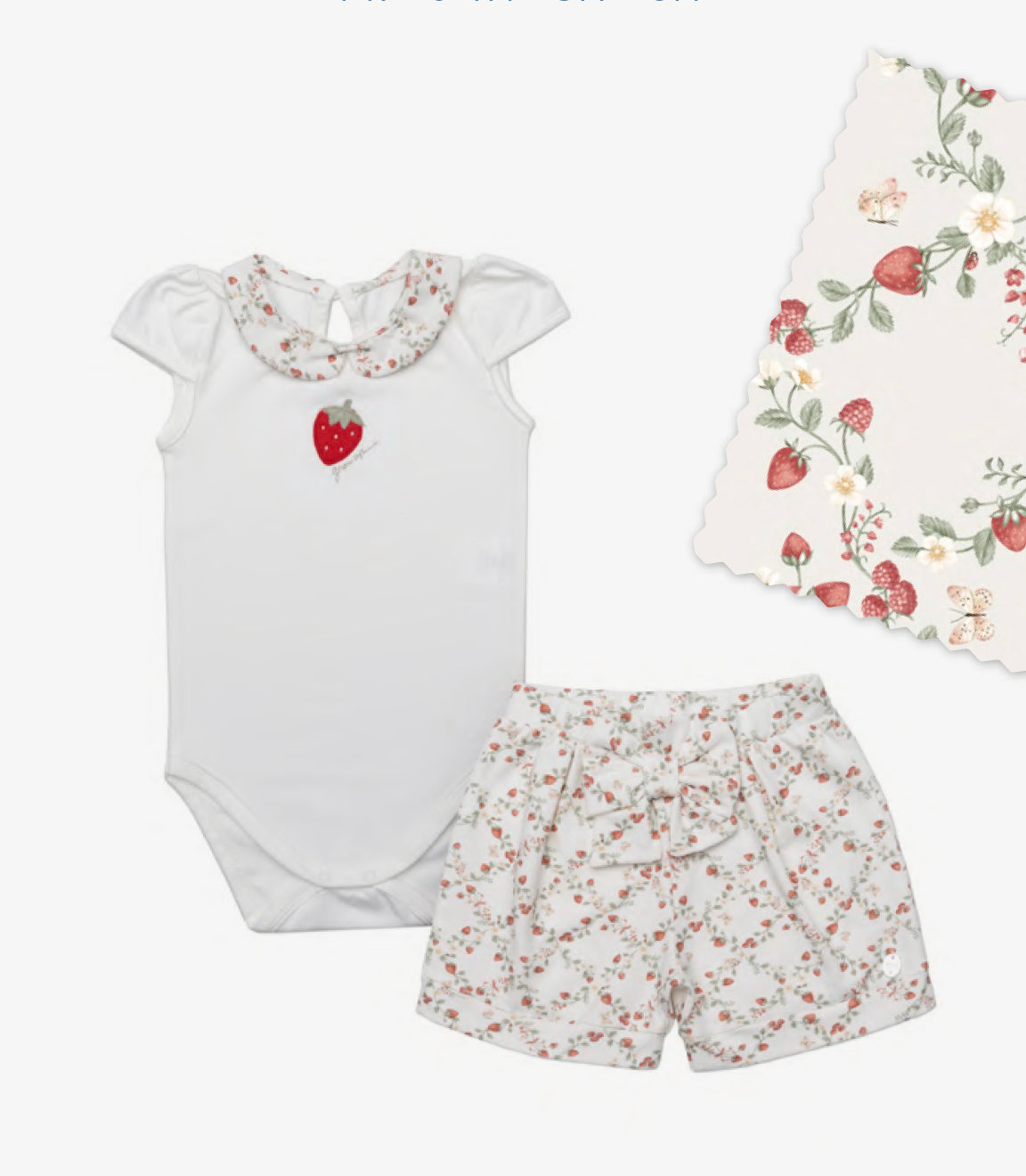 Conjunto Bebê Body Gola Boneca e Short Moranguinhos Creme