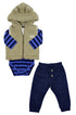 Conjunto Infantil Inverno 3 Peças Colete Peluciado Body Listrado e Calça Jeans — foto 3