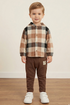 Conjunto Infantil Jaqueta Xadrez e Calça em Molecotton Castanho — foto 1