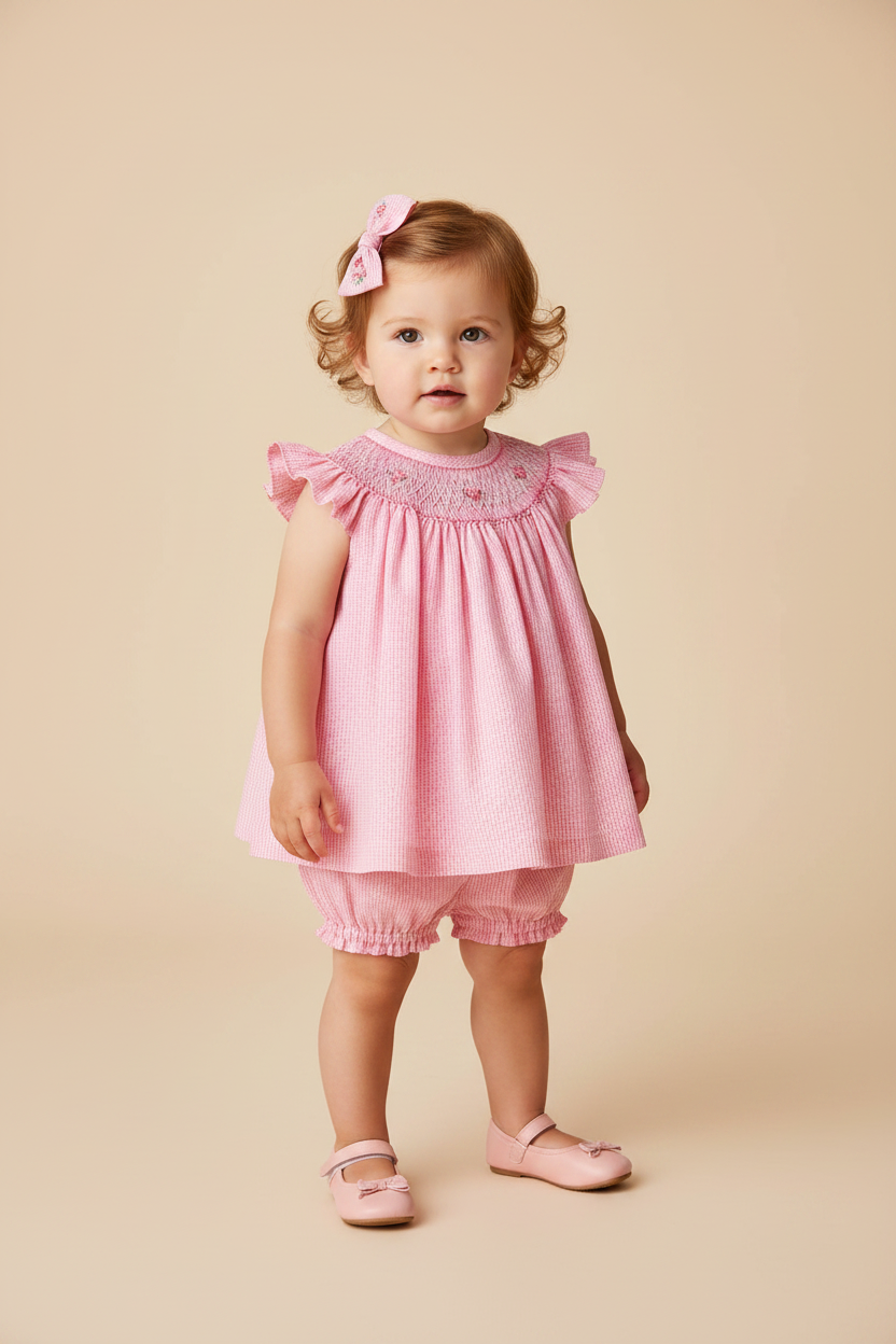 Vestido Russinho Casinha de Abelha Xadrez Rosa
