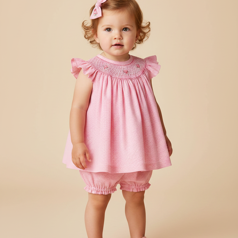 Vestido Russinho Casinha de Abelha Xadrez Rosa