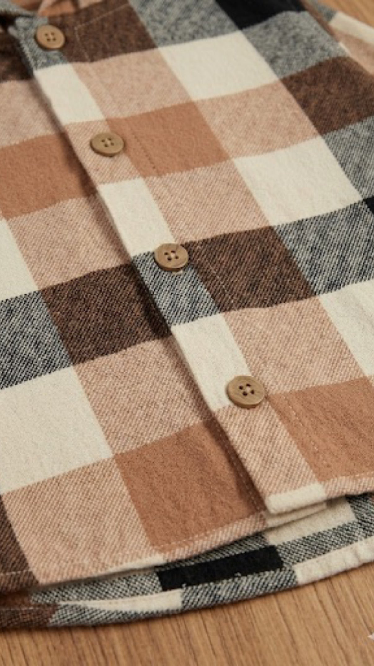 Conjunto Infantil Jaqueta Xadrez e Calça em Molecotton Castanho — foto 4