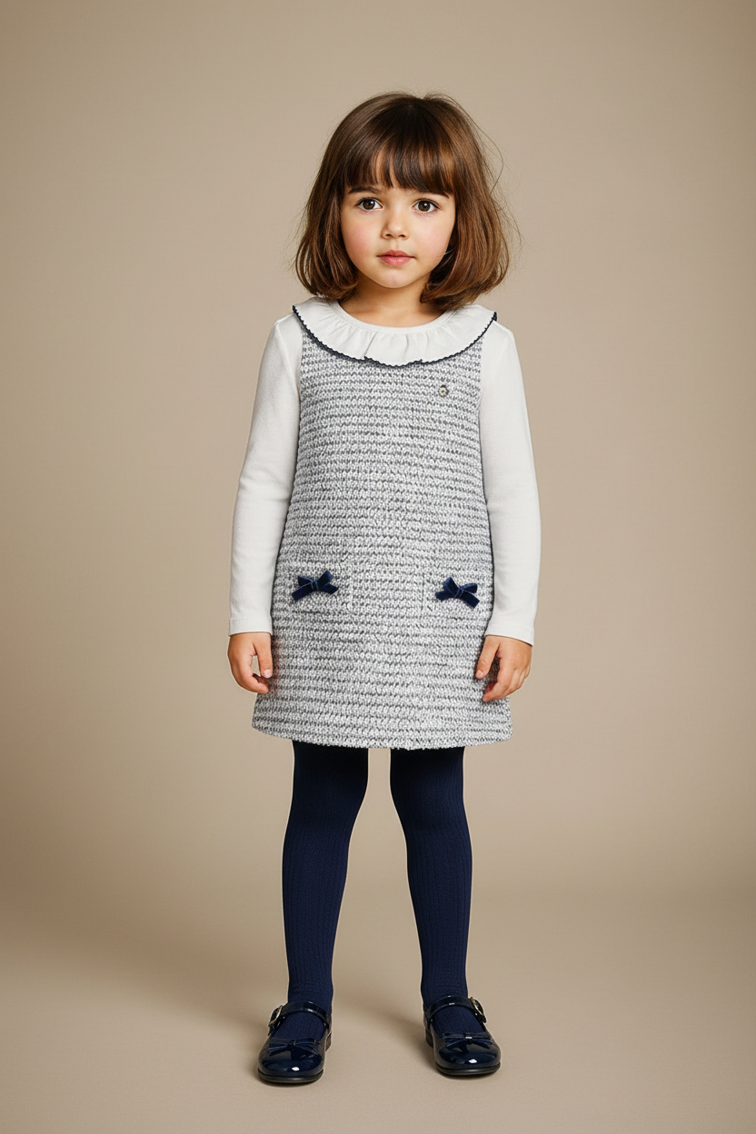 Vestido Infantil em Malha Tweed e Suedine com Laços em Veludo — foto 1