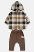 Conjunto Infantil Jaqueta Xadrez e Calça em Molecotton Castanho — foto 3
