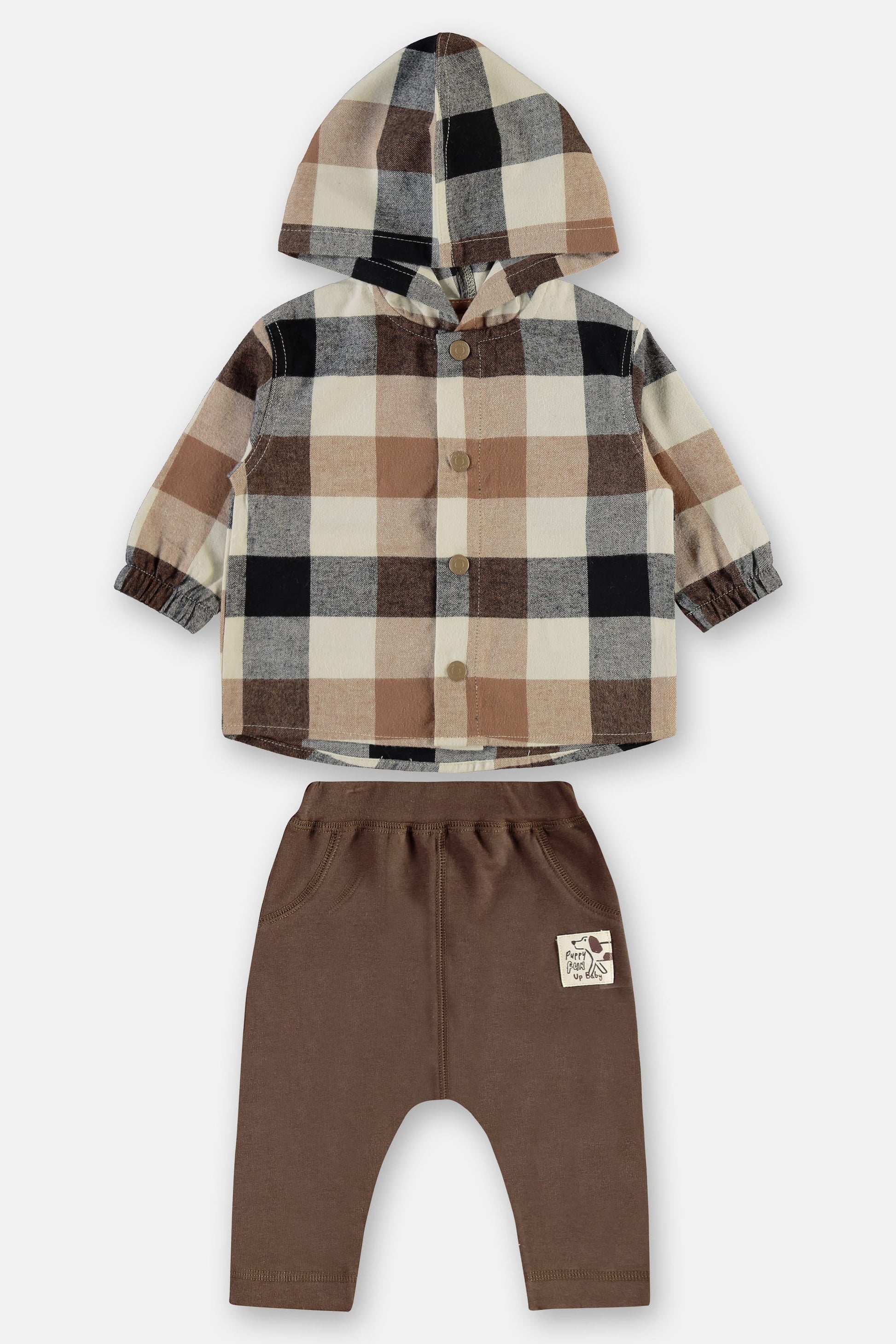Conjunto Infantil Jaqueta Xadrez e Calça em Molecotton Castanho — foto 3