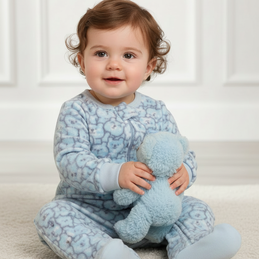 Pijama Macacão Bebê Menino Soft Estampa Urso Azul — foto 1