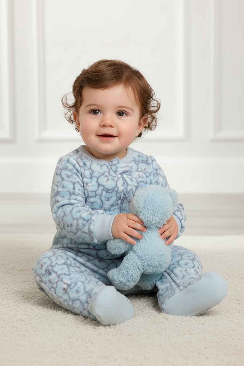 Pijama Macacão Bebê Menino Soft Estampa Urso Azul — foto 1