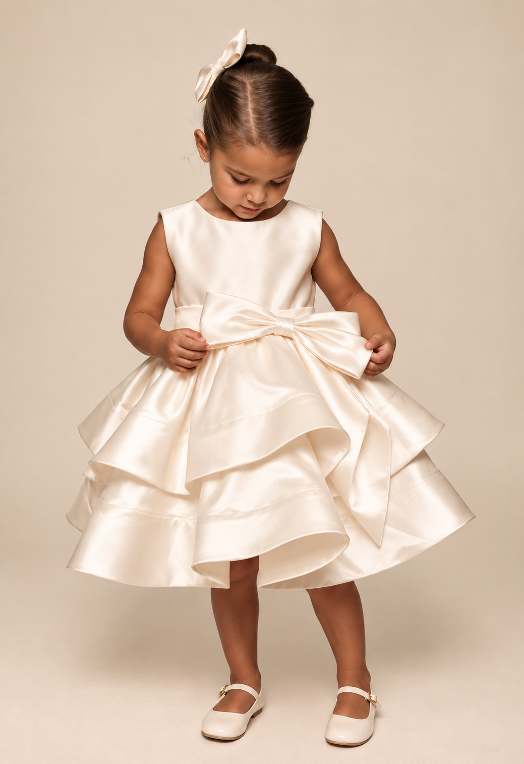 Vestido de Festa Infantil Cetim Saia Rodada Off White