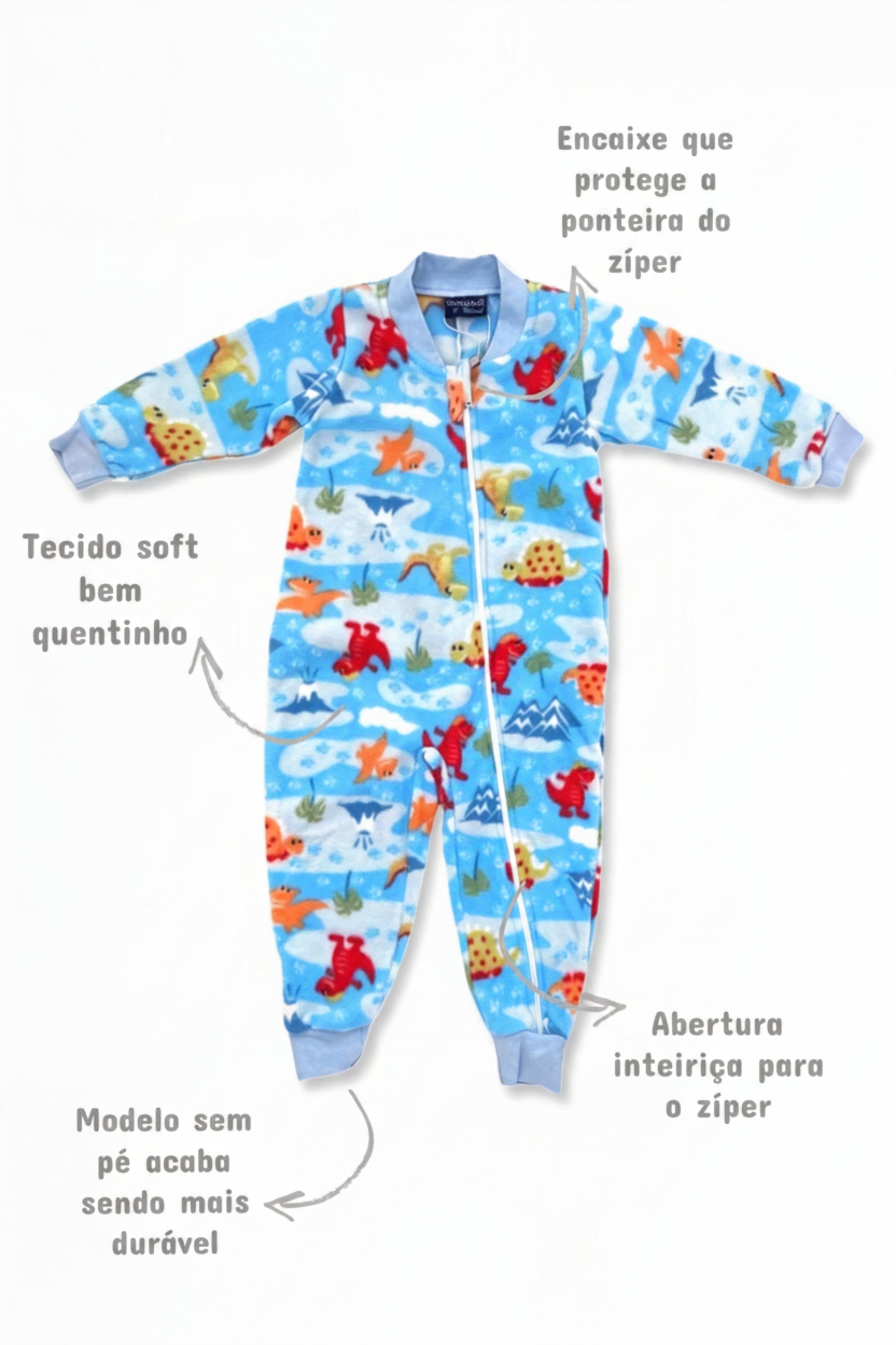 Pijama Macacão Bebê Menino em Soft Estampa Dino 3