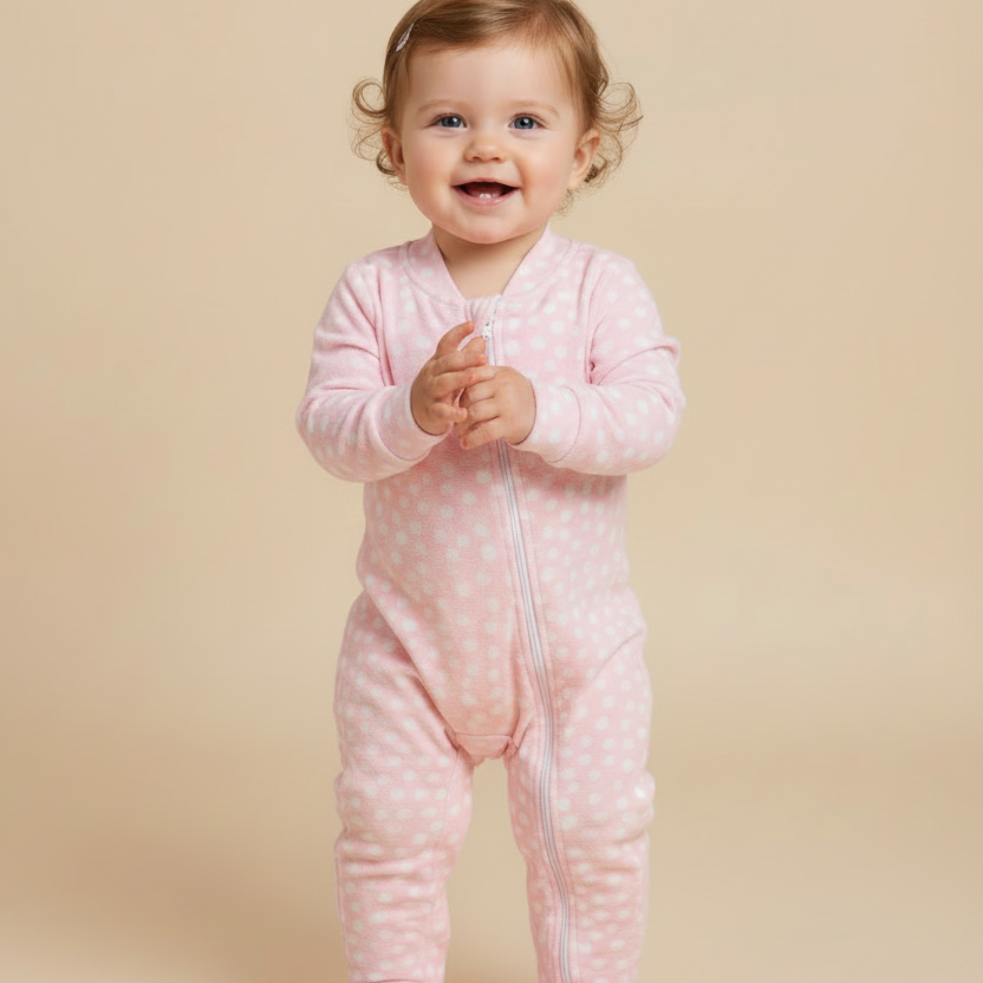 Pijama Macacão Poá com Zíper Bebê em Soft Rosa foto 1
