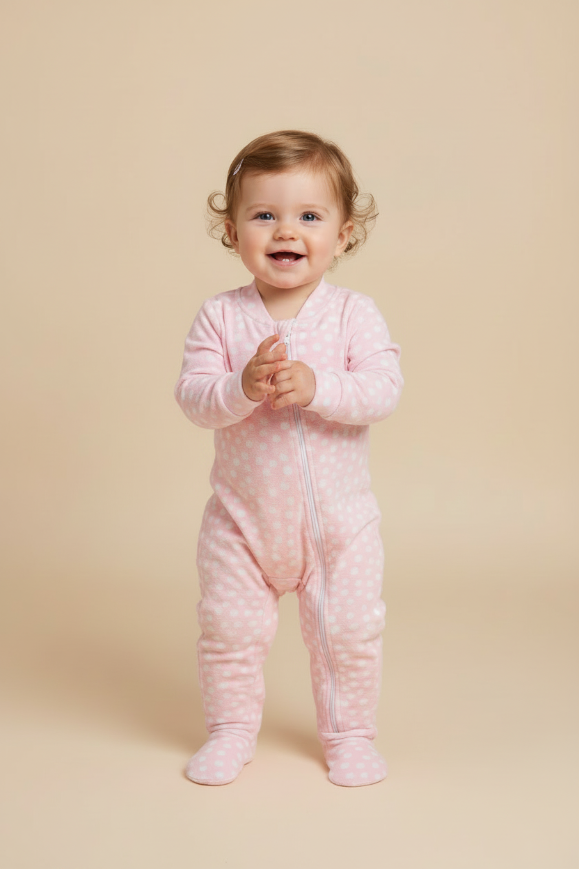 Pijama Macacão Poá com Zíper Bebê em Soft Rosa foto 1