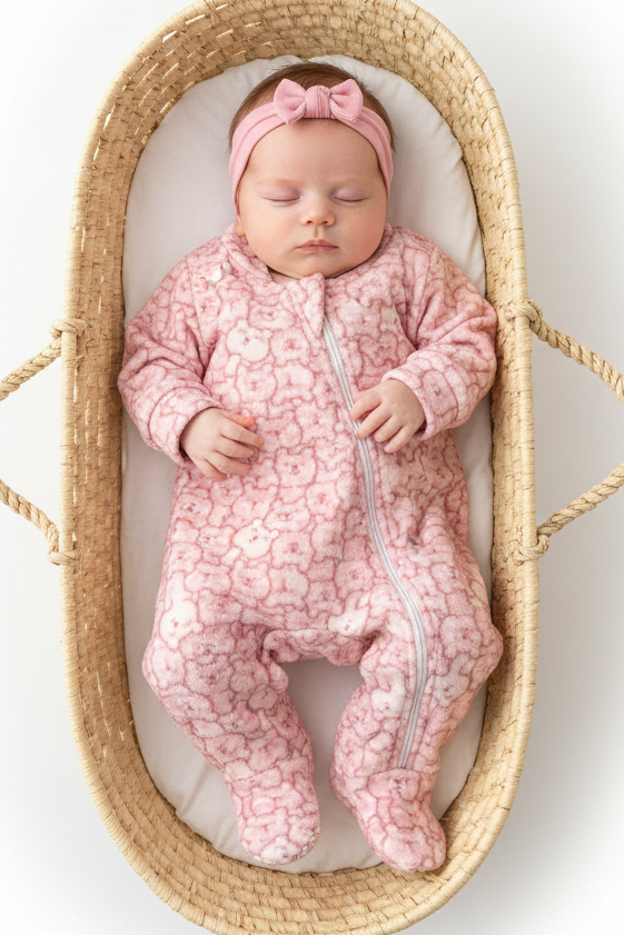 Pijama Macacão Bebê Soft Urso Rosa