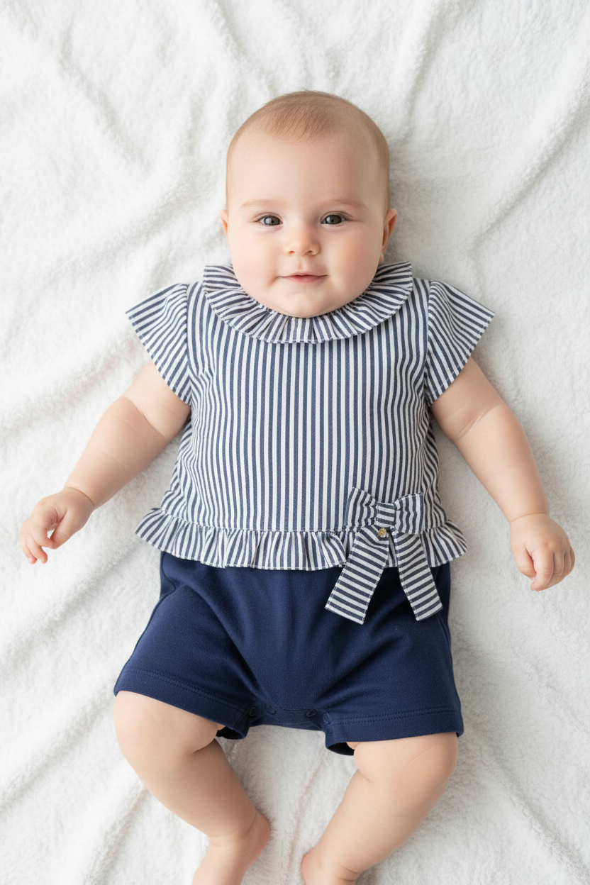 Macacão Bebê Menino Laço Listras Marinho — foto 2