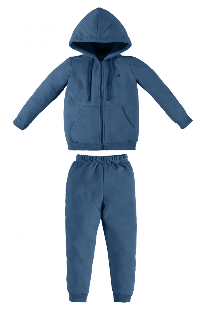 Conjunto Infantil Jaqueta e Calça em Moletom Azul Ashes com Capuz