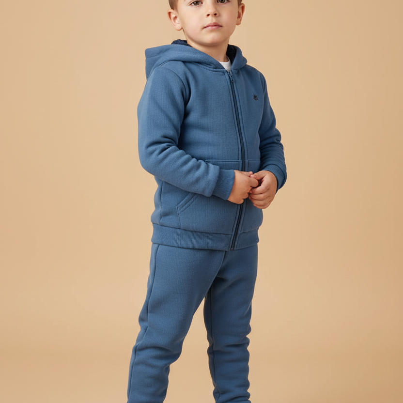Conjunto Infantil Jaqueta e Calça em Moletom Azul Ashes com Capuz