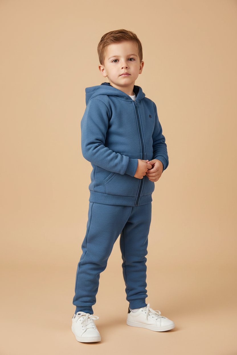 Conjunto Infantil Jaqueta e Calça em Moletom Azul Ashes com Capuz