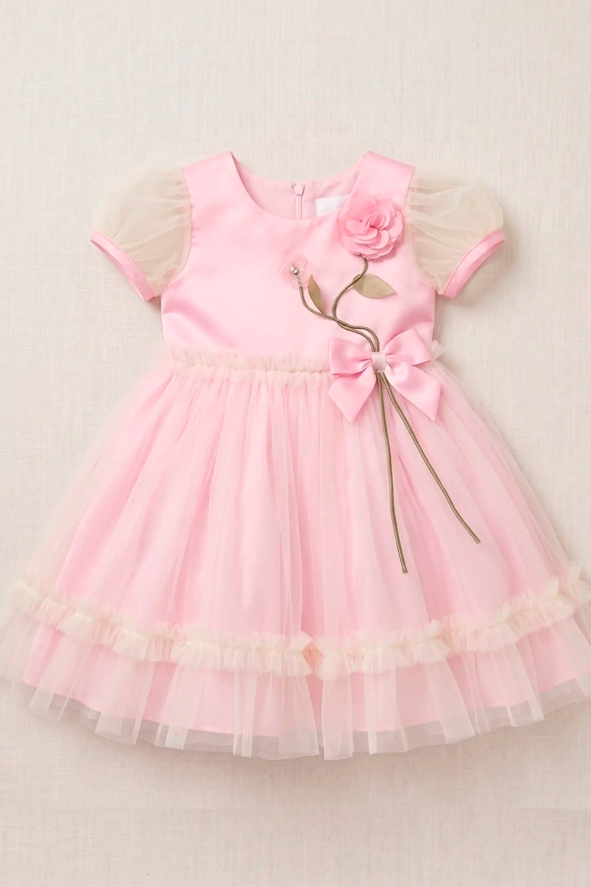 Vestido Infantil Festa Rosa com Manga de Tule — foto 2