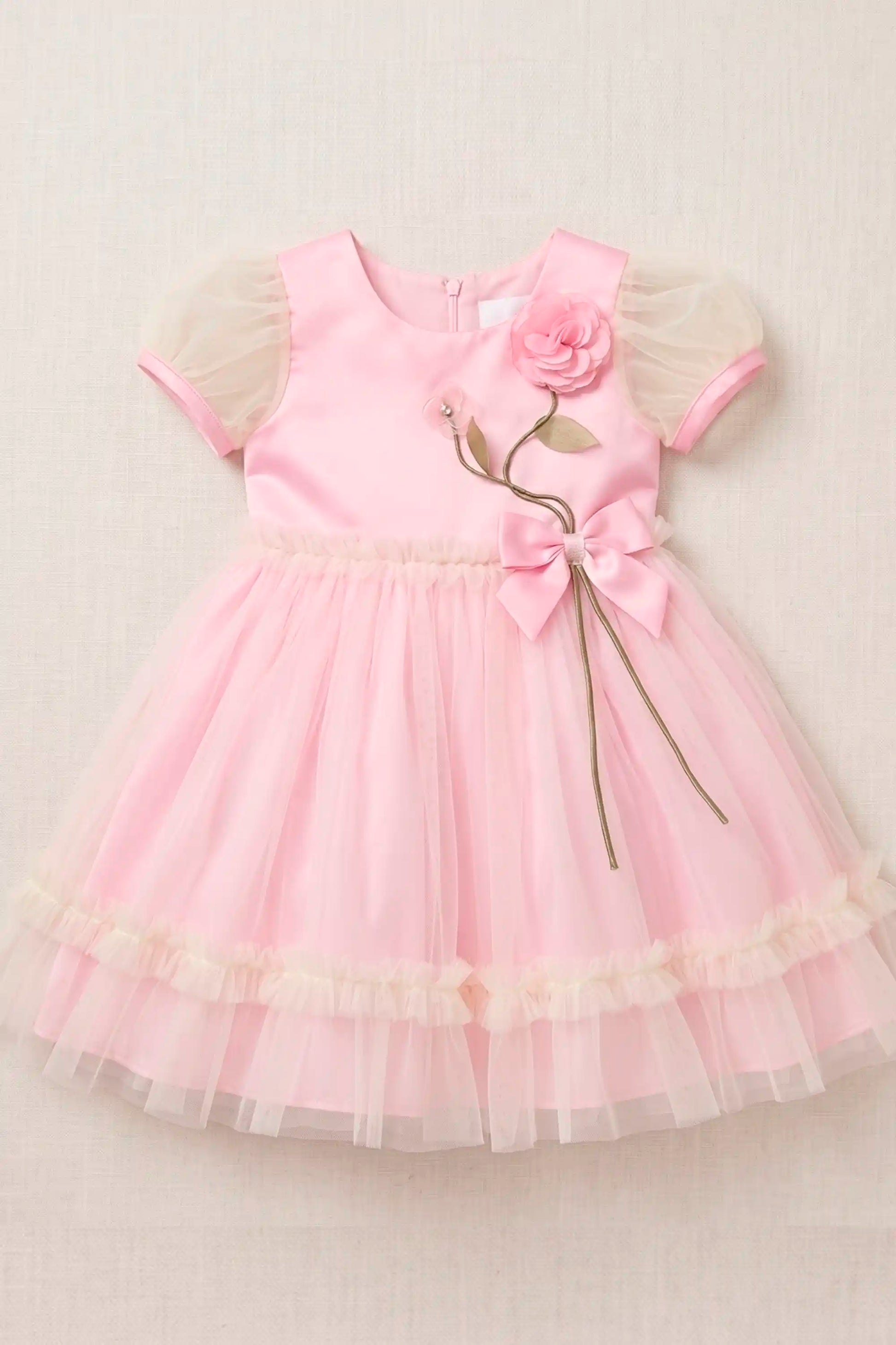 Vestido Infantil Festa Rosa com Manga de Tule — foto 2
