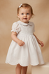 Vestido Bebê em Linho Festone Branco Foto 1