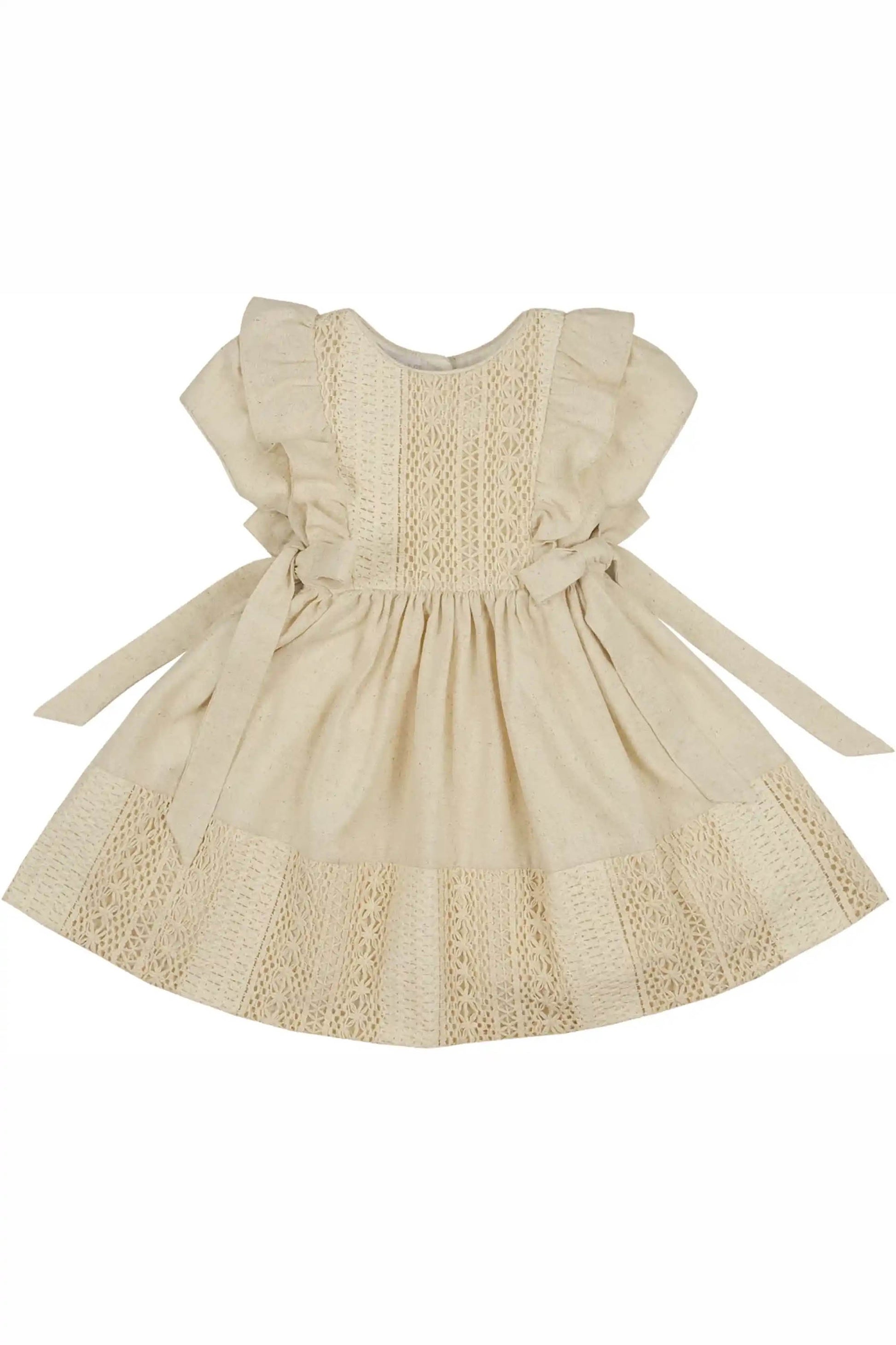 Vestido Linho Bege com Renda Crochê 012655 foto 2