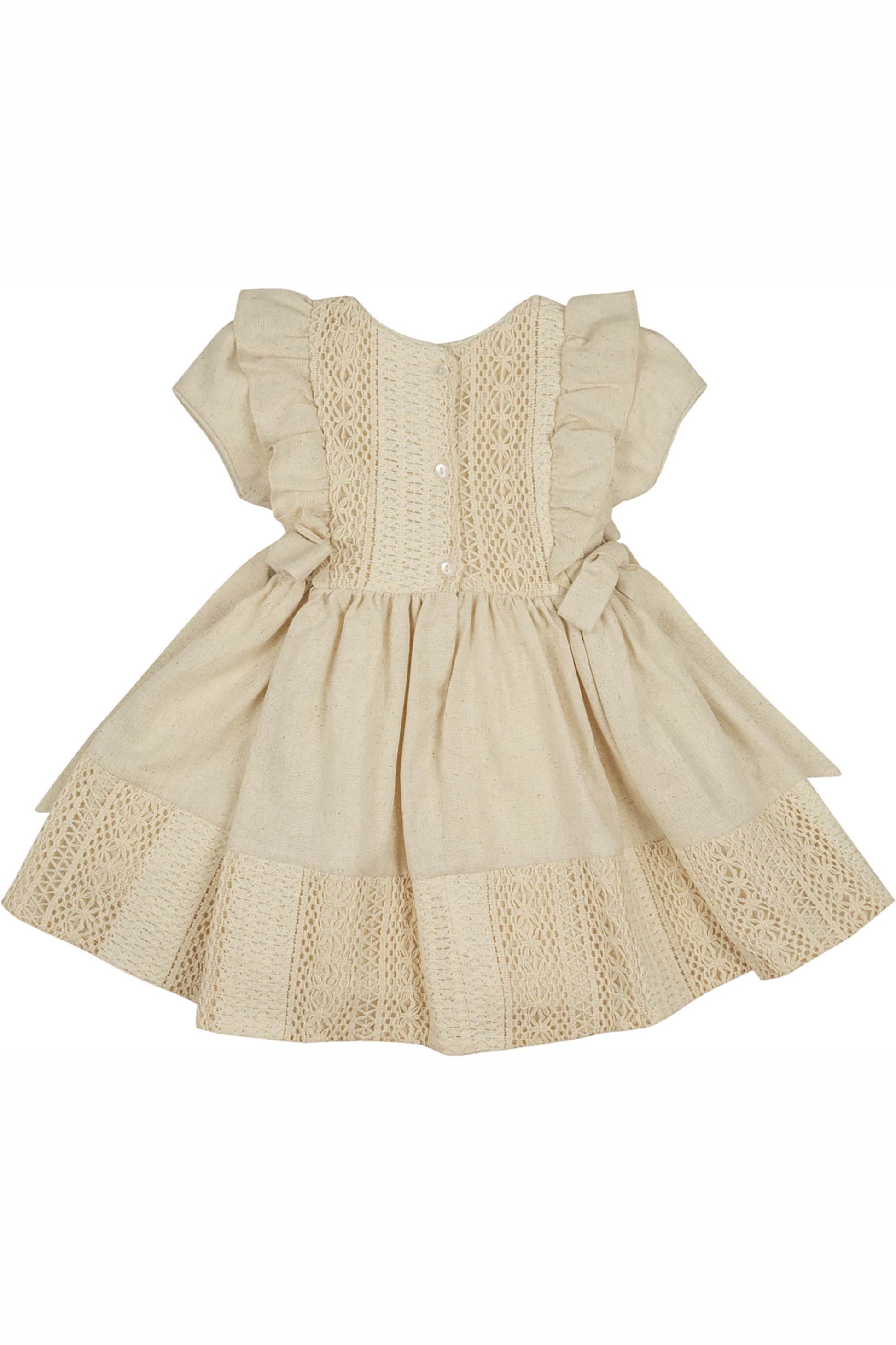 Vestido Linho Bege com Renda Crochê 012655 foto 3