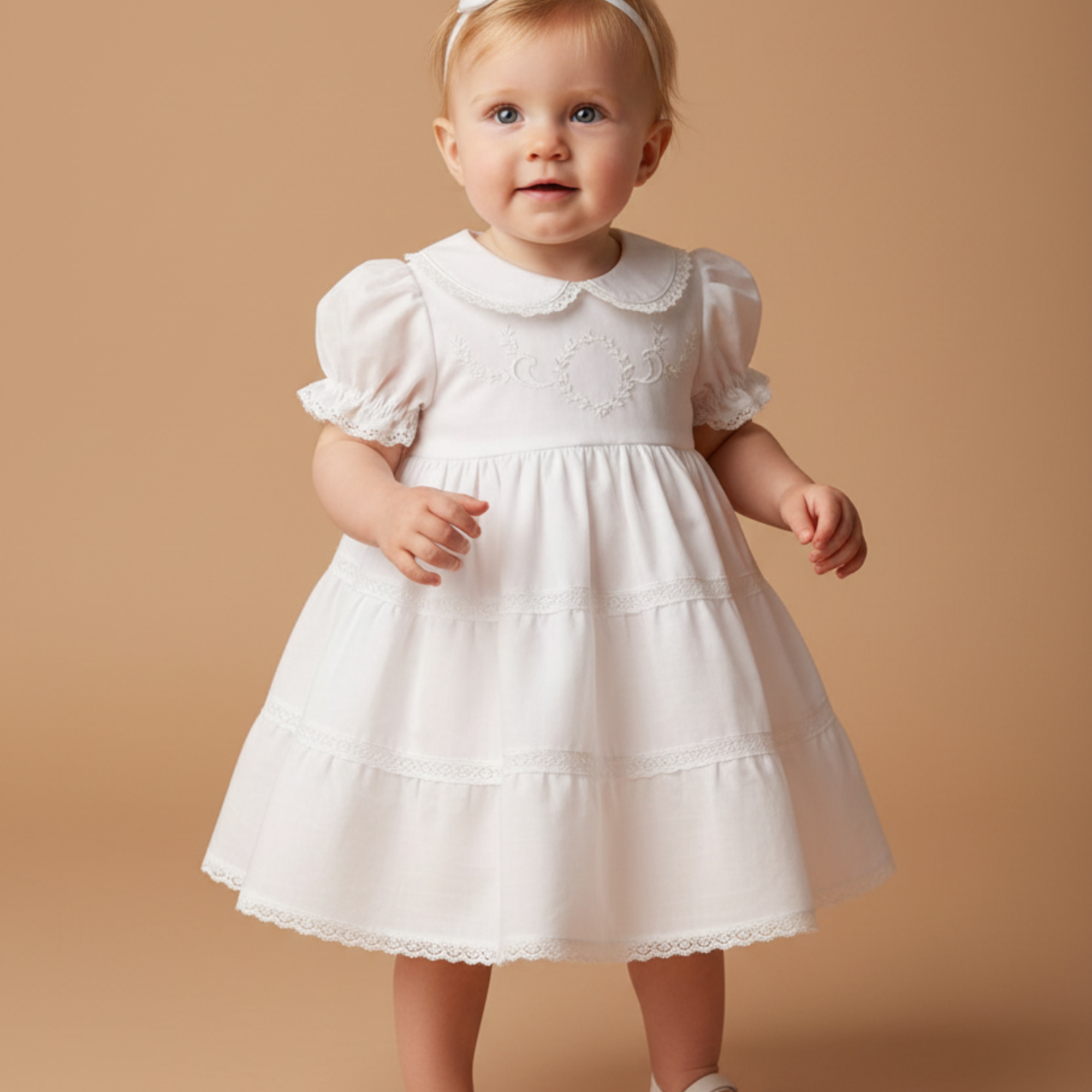 Vestido de Batizado Linho 3 Marias com Renda e Bordado Branco 0221132 foto 1