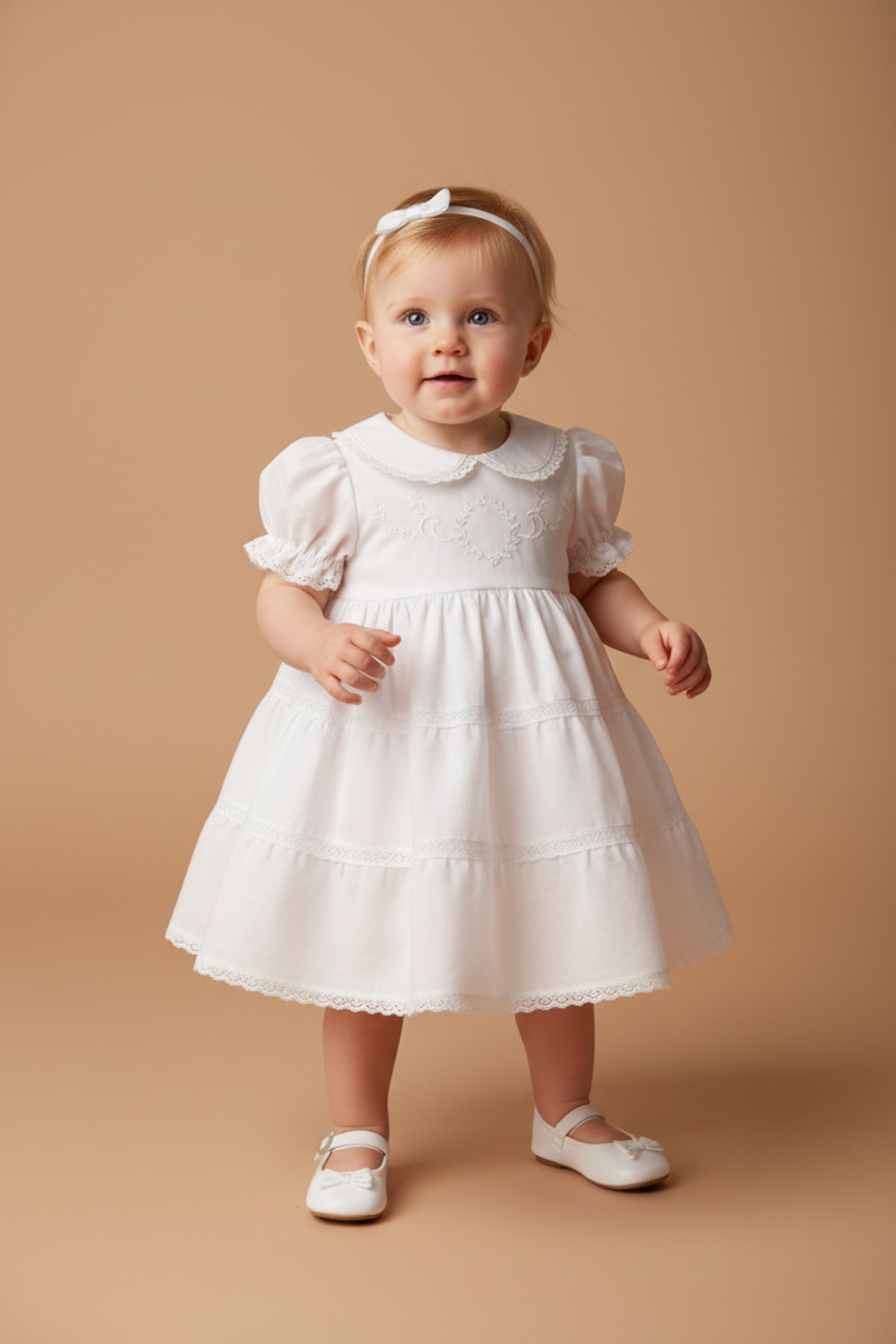 Vestido de Batizado Linho 3 Marias com Renda e Bordado Branco 0221132 foto 1