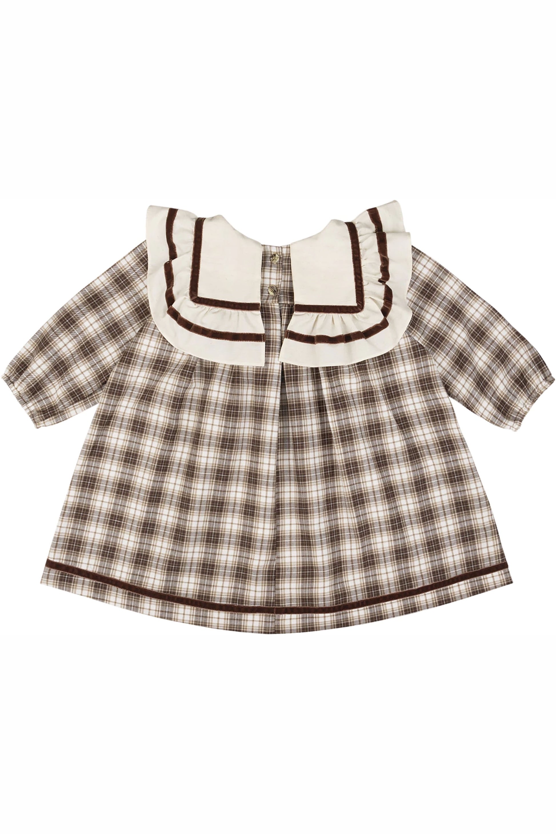 Vestido Infantil Xadrez Marrom com Maxi Gola