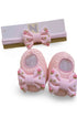 Kit Sapatinho Tricô Bordado e Faixa Rosa — foto 1