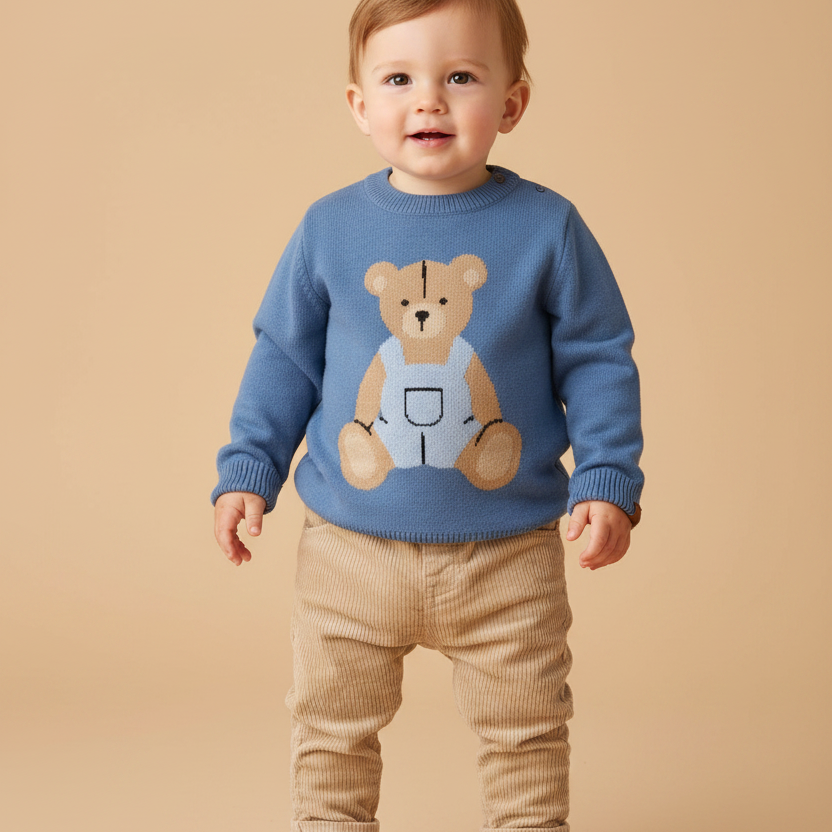 Blusa Infantil Tricô com Estampa Jacquard Urso
