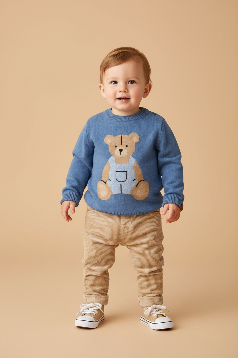 Blusa Infantil Tricô com Estampa Jacquard Urso