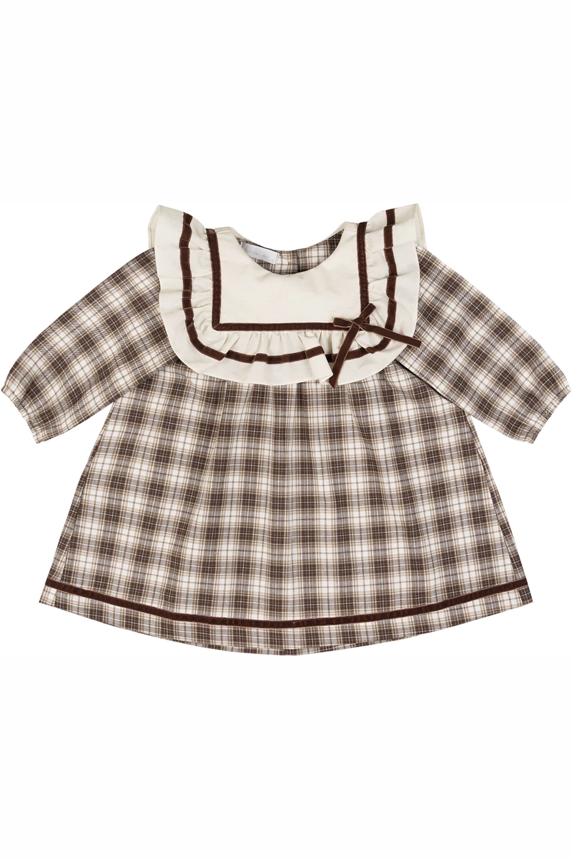 Vestido Infantil Xadrez Marrom com Maxi Gola