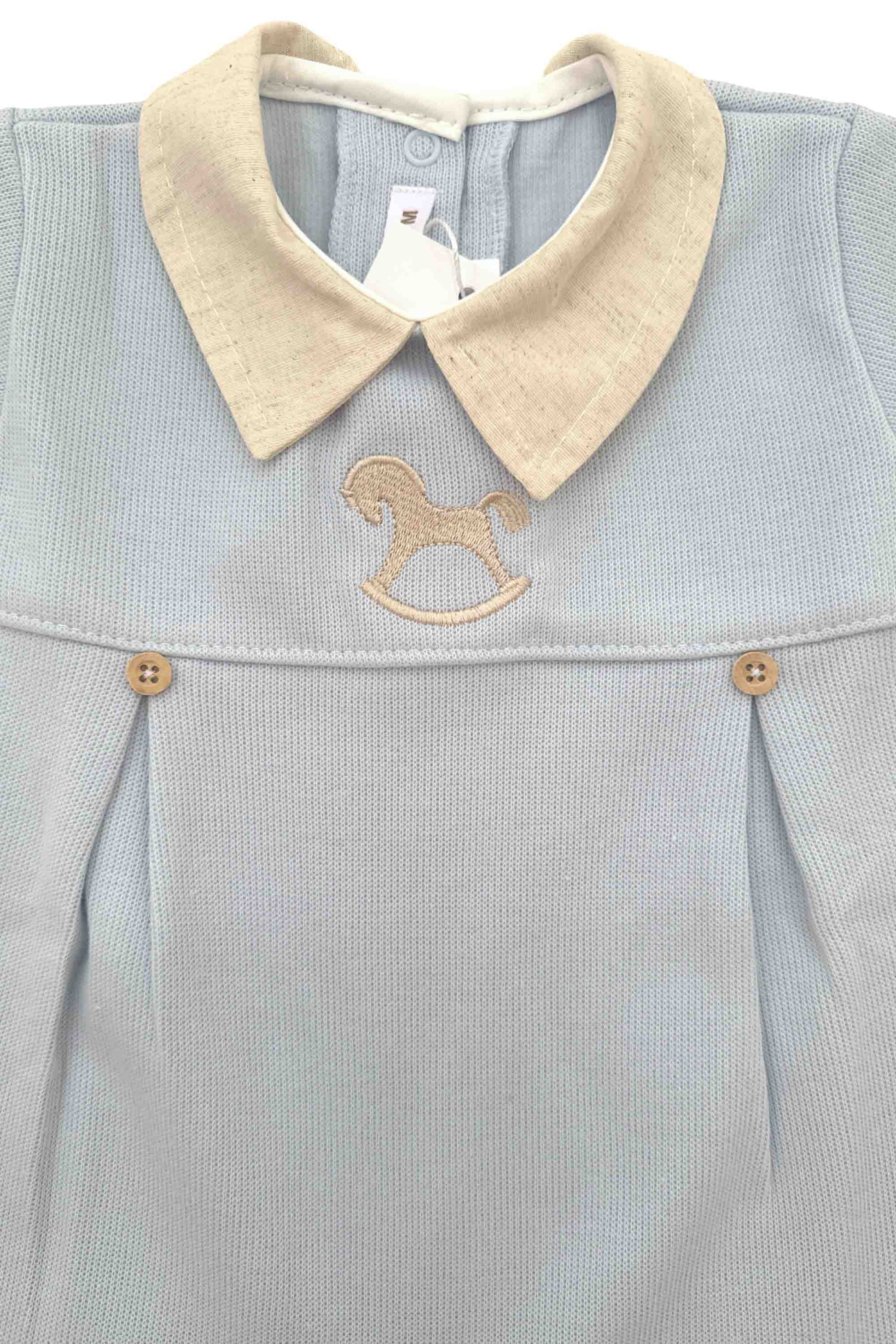 Romper de Tricotil com Bordado Cavalinho - Azul Claro