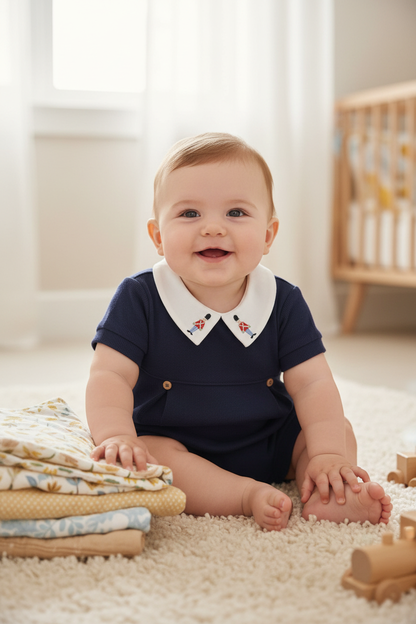 Romper de Tricotil com Bordado Soldadinho Azul Marinho — foto 1