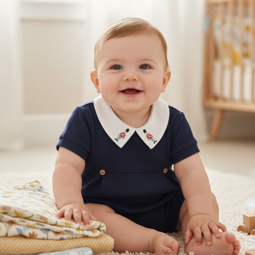 Romper de Tricotil com Bordado Soldadinho Azul Marinho — foto 1