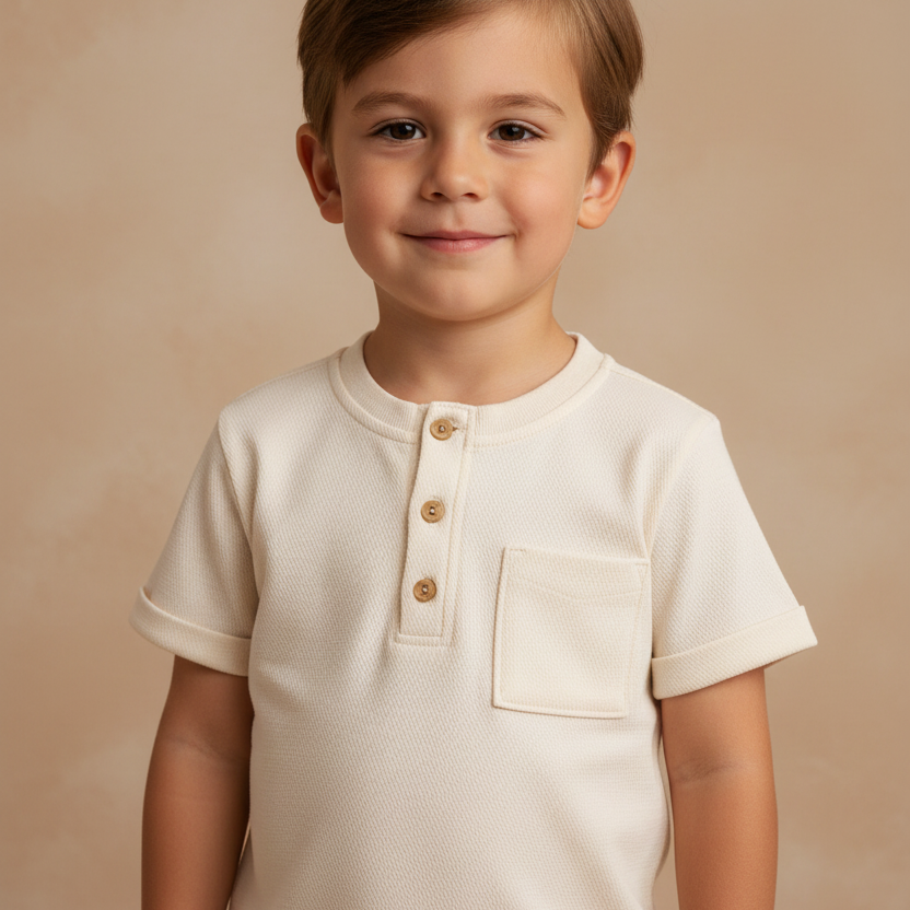 Camiseta Infantil Sustentável em Cânhamo Off White - Estilo e Conforto para Crianças