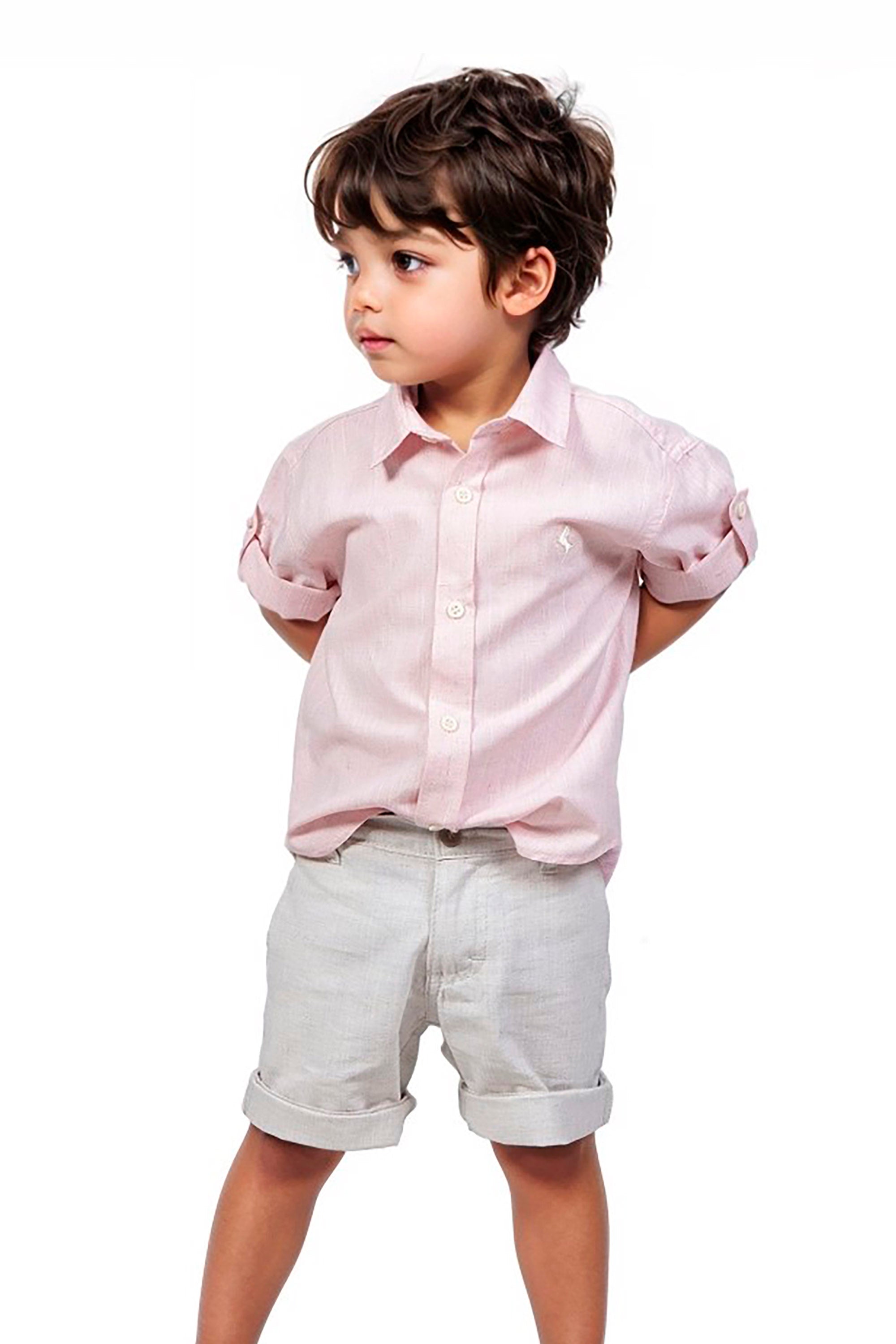 Bermuda Infantil Masculina em Linho Bege — foto 2