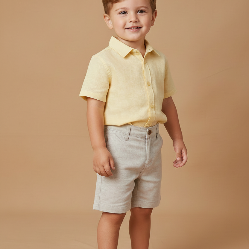 Bermuda Infantil Masculina em Linho Bege