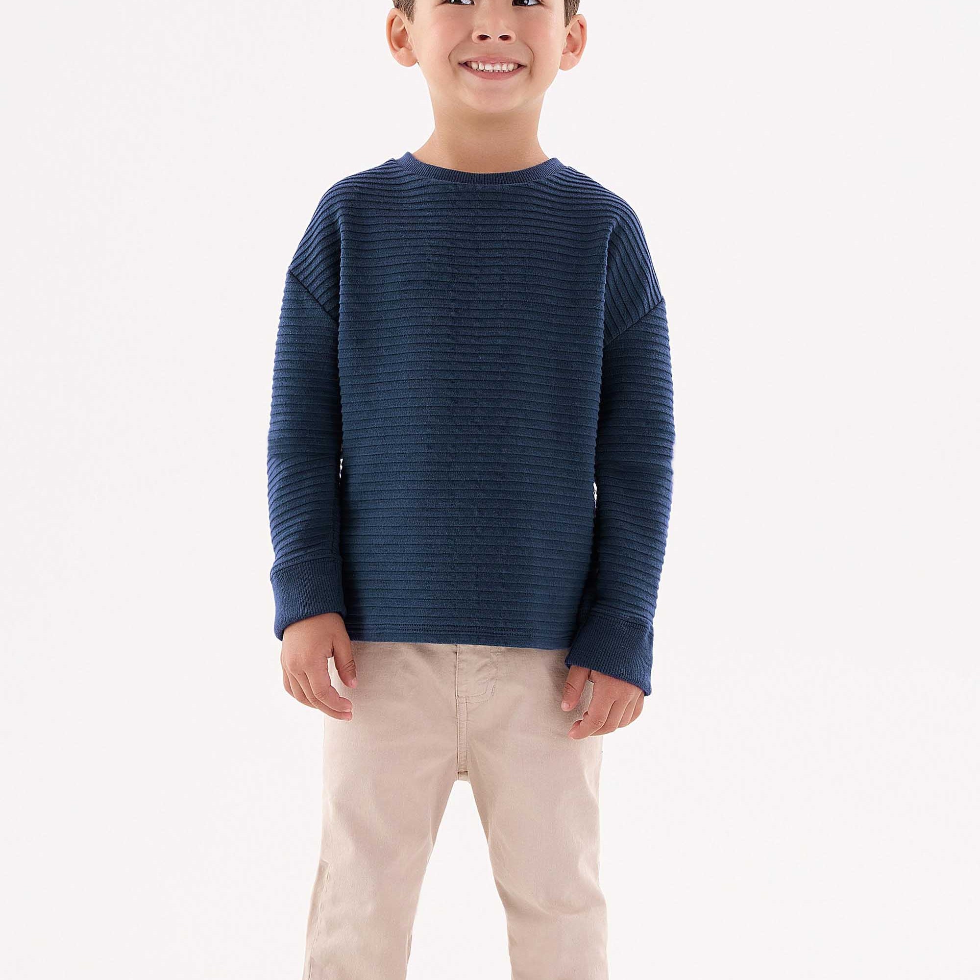 Camiseta Infantil Manga Longa Malha Gorgurão Azul — foto 1