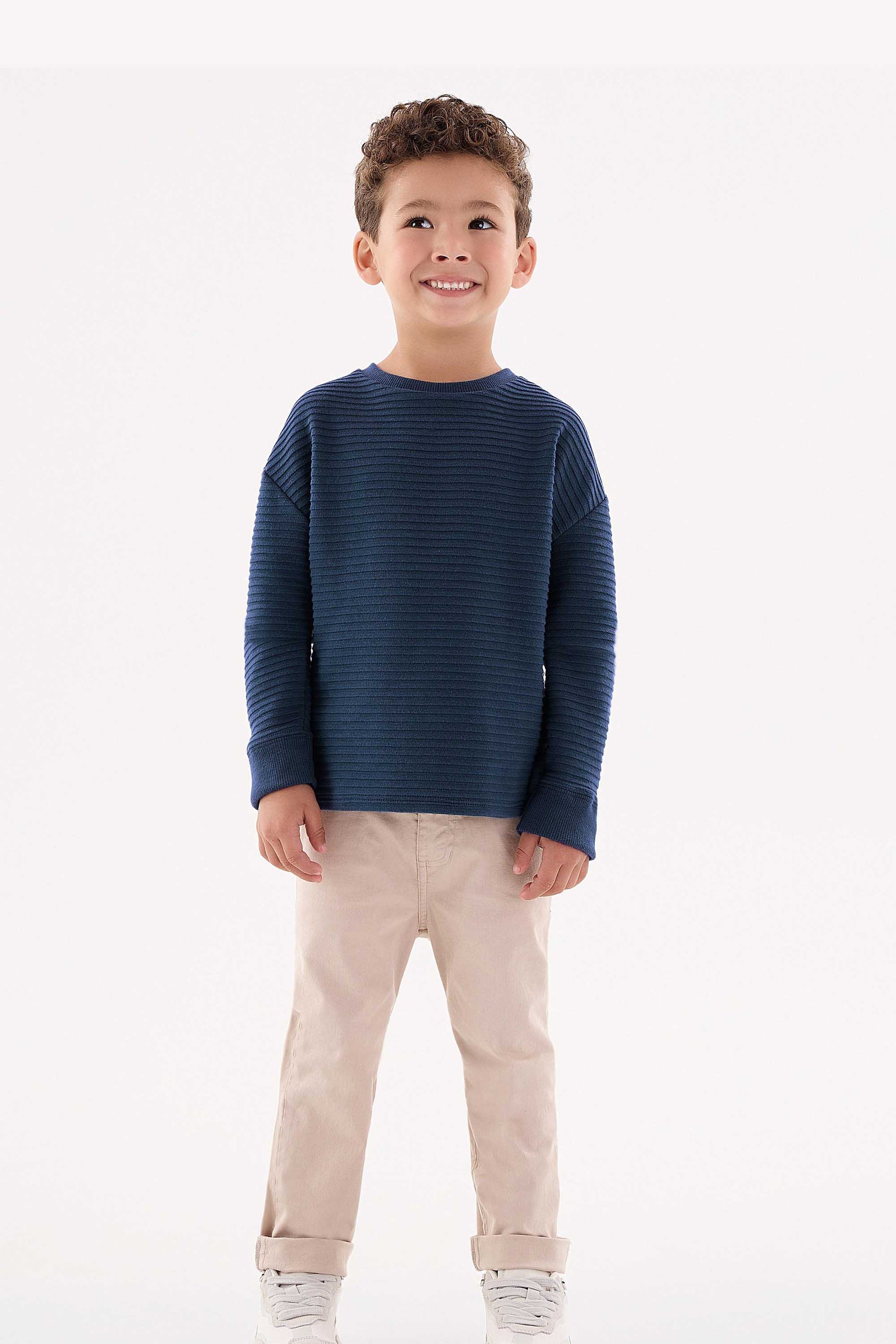Camiseta Infantil Manga Longa Malha Gorgurão Azul — foto 1