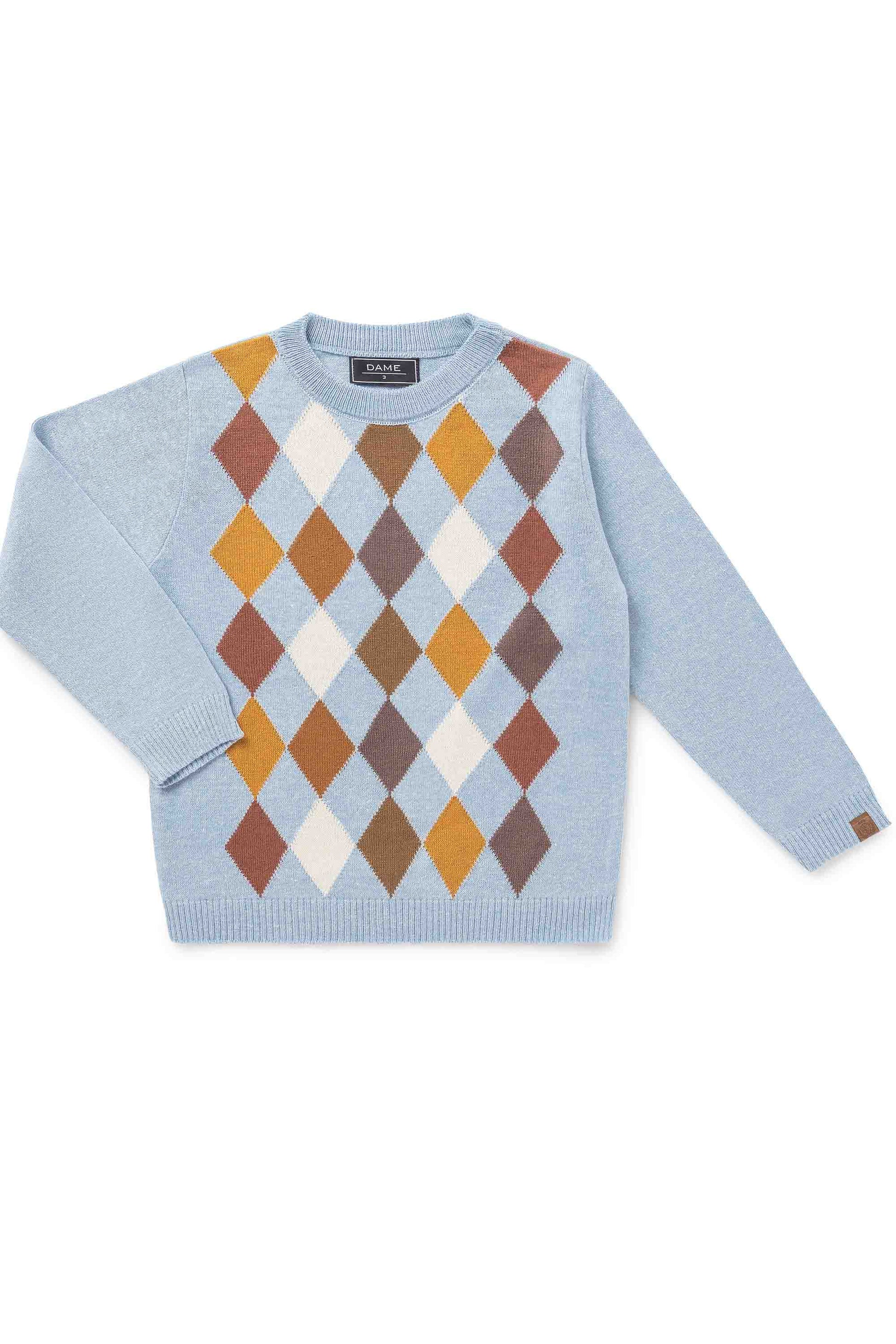 Blusa em Tricot Infantil Estampa Losangos Azul Bebê — foto 1