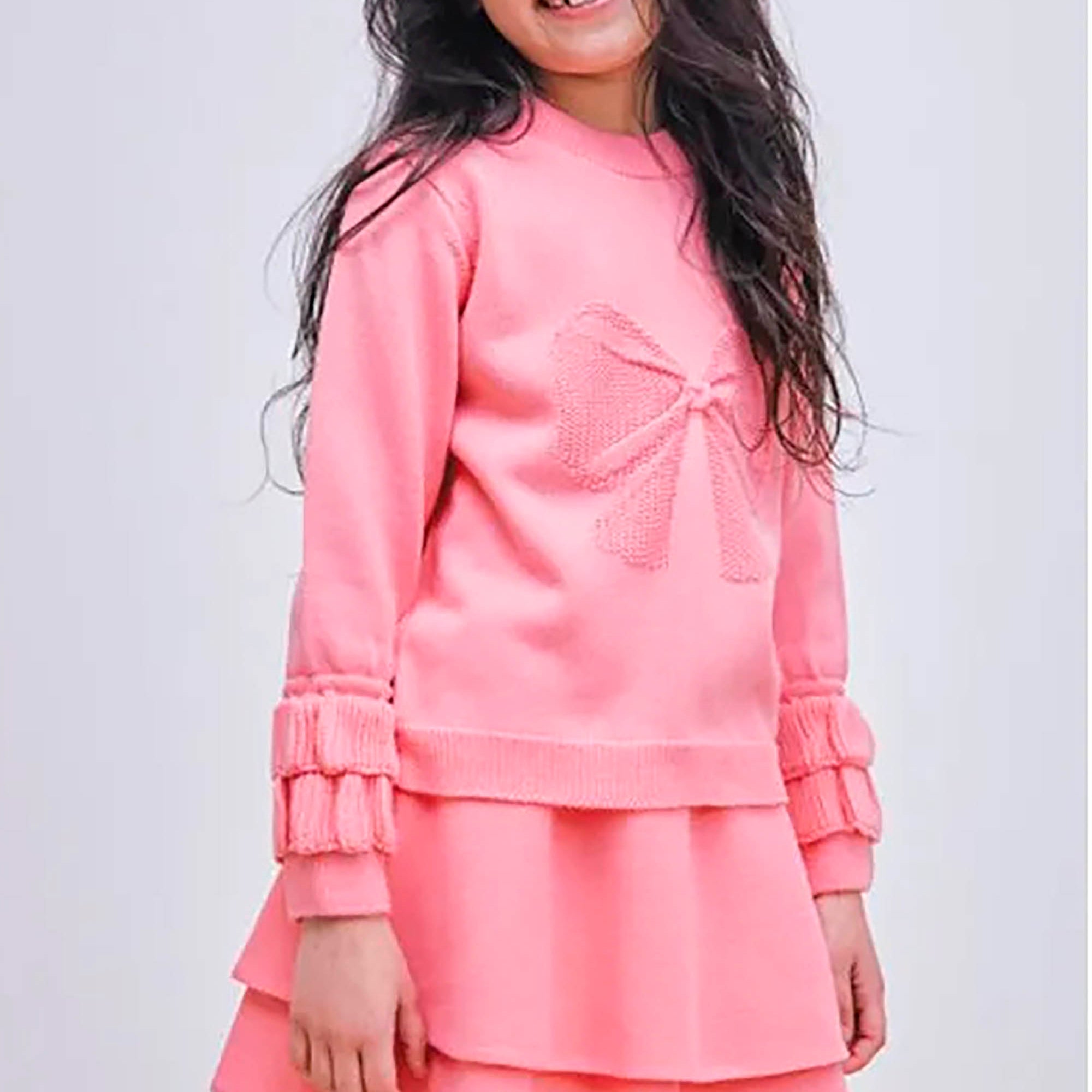 Blusão em Tricot Infantil Laço Rosa Batom — foto 1